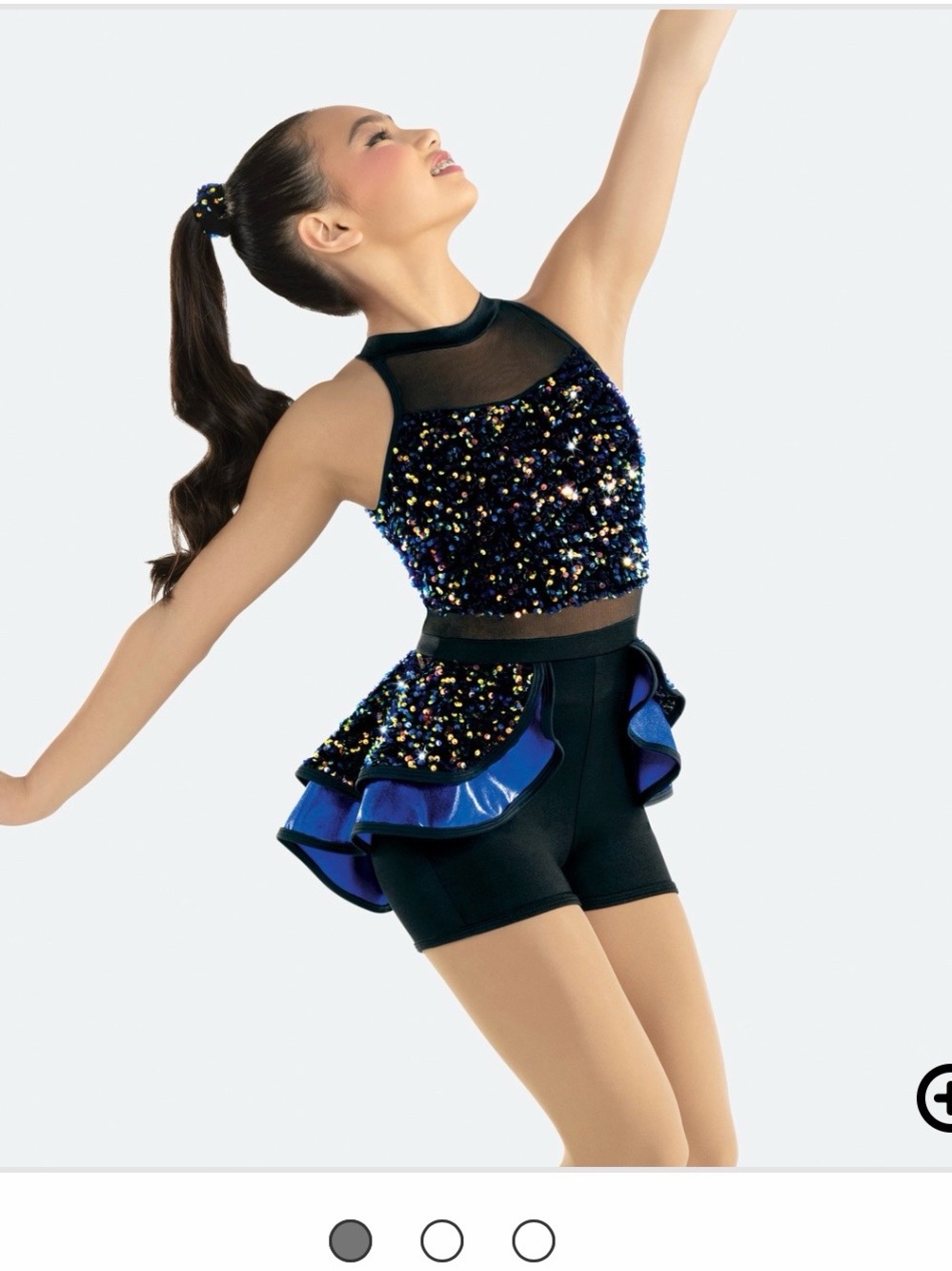 Revolution Black Sequin Shorts with Blue Ruffle Trim